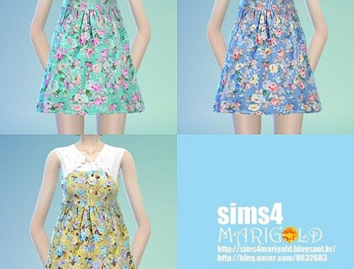 Big collar flower onepiece dress