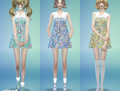 Big collar flower onepiece dress