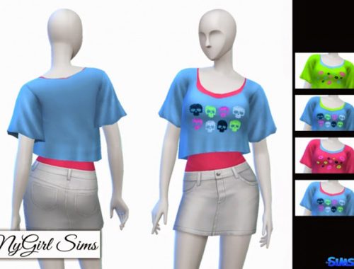Skull and Lips Crop Tee with Tank