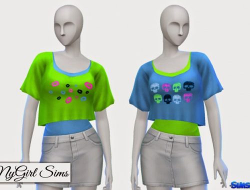 Skull and Lips Crop Tee with Tank