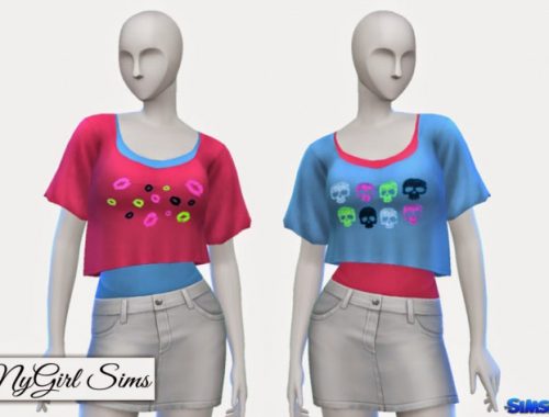 Skull and Lips Crop Tee with Tank