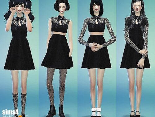 Ribbon lace black dress