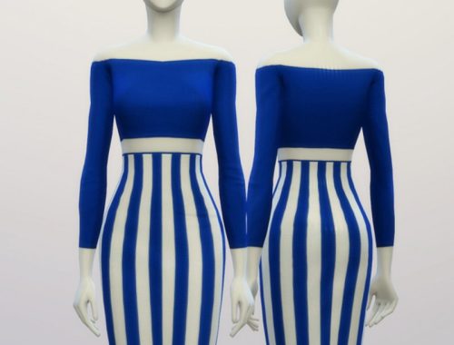 Basic high waist H line pencil dress stripe pattern