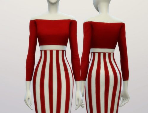Basic high waist H line pencil dress stripe pattern