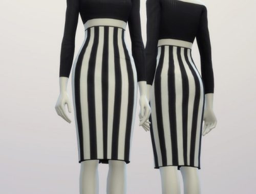 Basic high waist H line pencil dress stripe pattern
