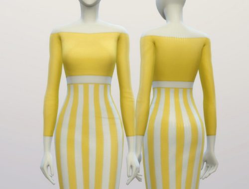 Basic high waist H line pencil dress stripe pattern