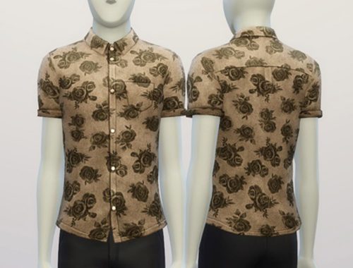 Cuffed Black rose patterned shirt