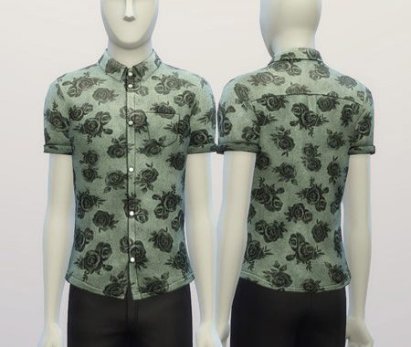 Cuffed Black rose patterned shirt