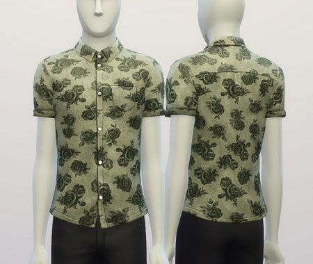 Cuffed Black rose patterned shirt