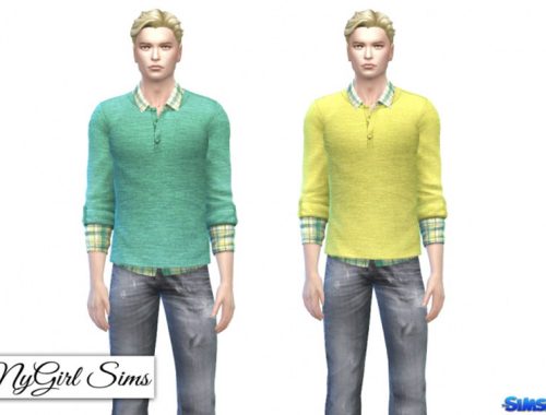 Textured Sweater with Plaid Undershirt