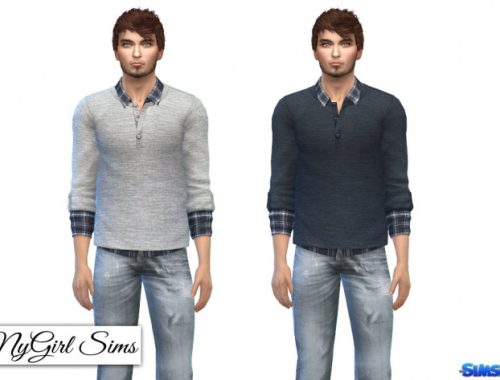 Textured Sweater with Plaid Undershirt