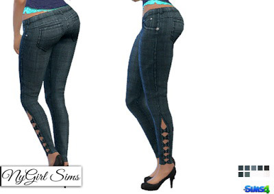 Textured Denim Skinny Jeans with Half Leg Bow - The Sims 4 Catalog