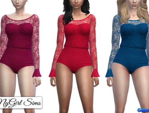 Gathered Waist Lace Bodysuit with Ruffle Sleeves