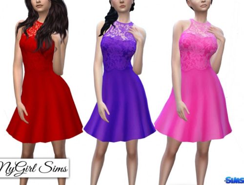 Lace Overlay Flare Dress