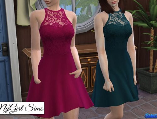 Lace Overlay Flare Dress