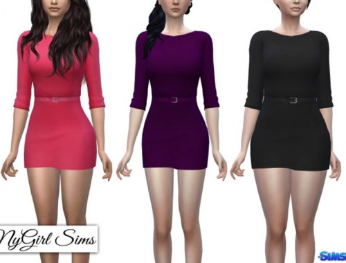 Three Quarter Sleeve Belted Mini Dress