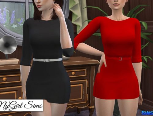 Three Quarter Sleeve Belted Mini Dress
