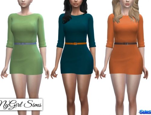 Three Quarter Sleeve Belted Mini Dress