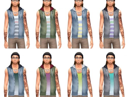 Hooded Denim Vest With Tank Top