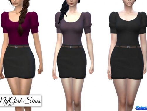 Banded Cuff Mini Dress with Belt