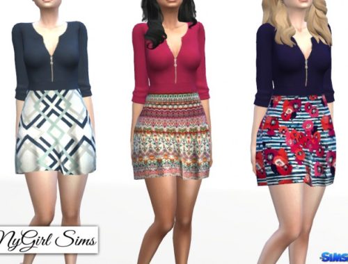 Zippered V Neck Dress in Prints