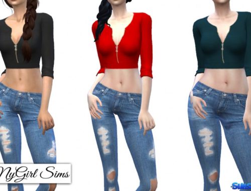 Zippered V Neck Crop Sweater