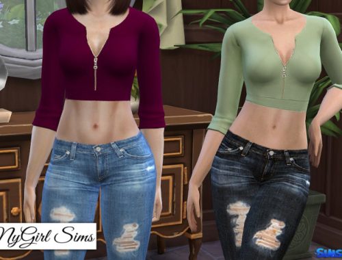 Zippered V Neck Crop Sweater