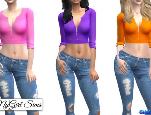 Zippered V Neck Crop Sweater