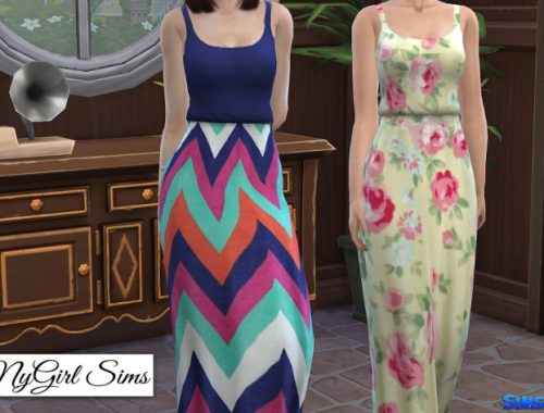 Gathered Waist Tank Maxi Dress Prints