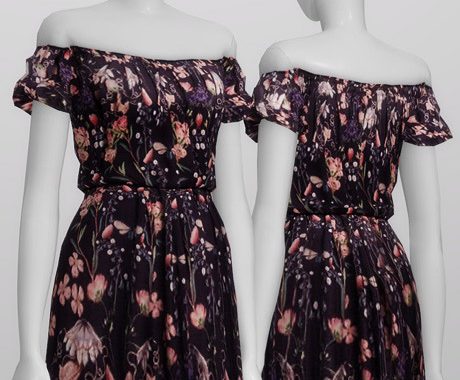 Pattern off-shoulder dress