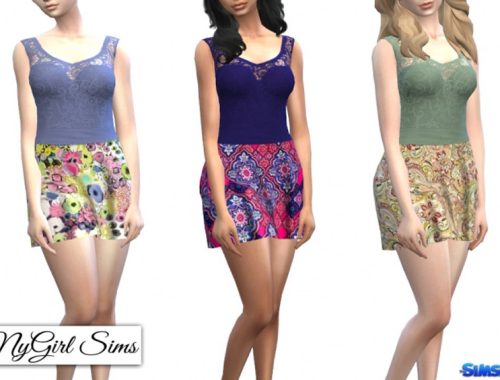 Strapless Dress with Lace Tank Overlay in Prints