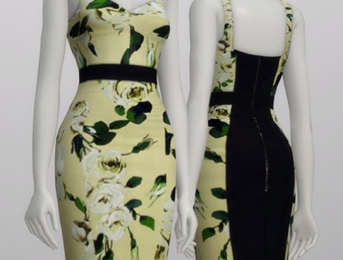 White rose pattern dress