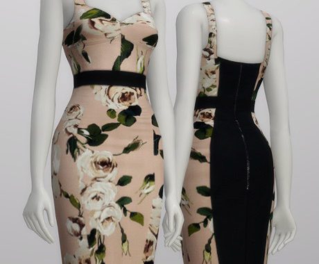 White rose pattern dress