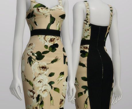 White rose pattern dress