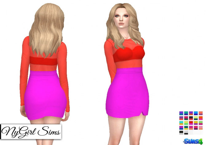 Sheer Top Colorblock Dress - The Sims 4 Catalog