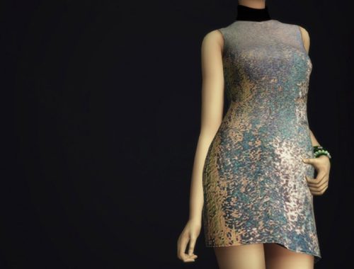 Sequined silk turtleneck dress