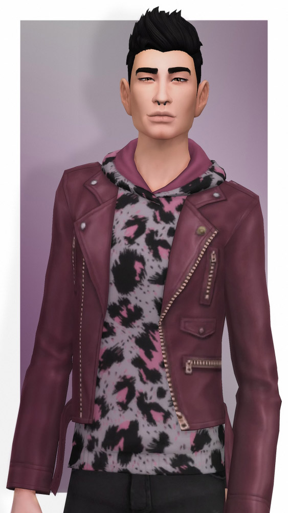 EP03 Leather Jacket with Graphic Hoodie - The Sims 4 Catalog