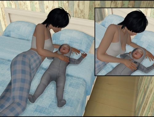In bed with toddler poses