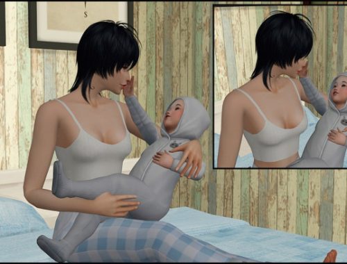 In bed with toddler poses