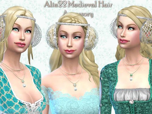 Medieval Long Hair with Buns and Metallic Hairnets Accessory