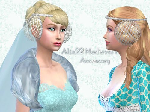 Medieval Long Hair with Buns and Metallic Hairnets Accessory