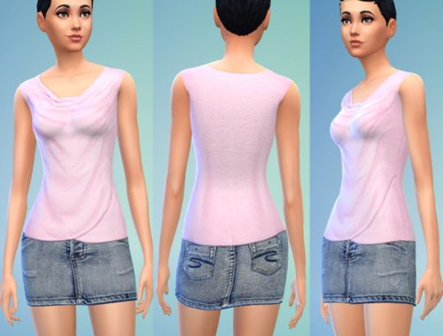 Waterfall Top & Denim Mini Skirt