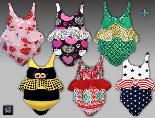 6 sets swimsuits, hats and sunglasses for toddlers