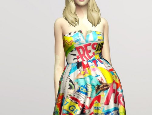 Strapless printed cotton blend faille dress