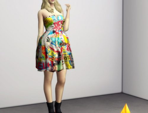 Strapless printed cotton blend faille dress