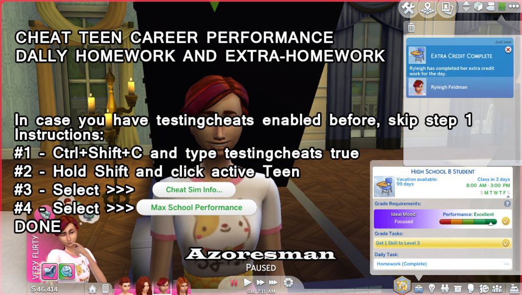 homework cheat sims 4