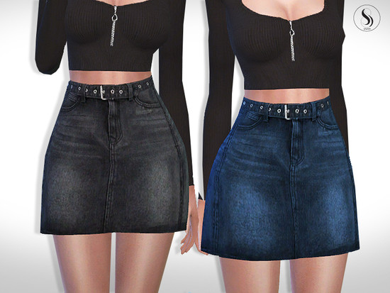 A Line Denim Mini Skirt - The Sims 4 Catalog