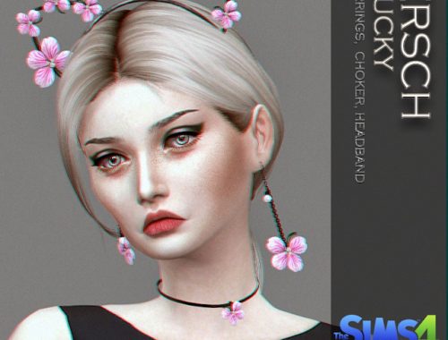 LUCKY SET: headband, choker & earrings at ErSch Sims