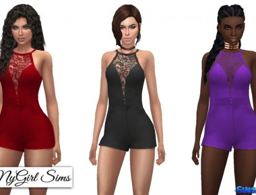 Belted Romper With Lace Overlay at NyGirl Sims