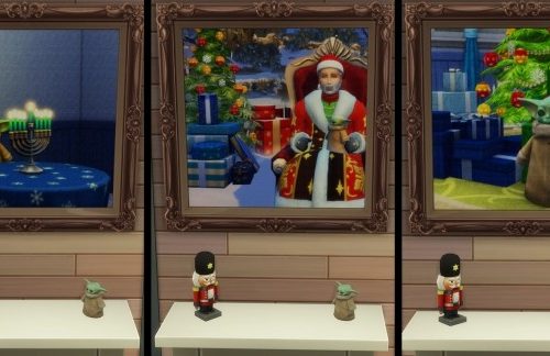 Baby Yoda celebrating the Holidays Wall Painting by burnedparadise at Mod The Sims